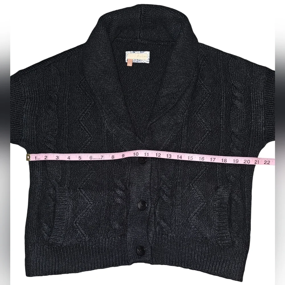 Pilcro Anthropologie Womens Black Shawl Cable-knit Button Cardigan Size Small - Picture 10 of 16